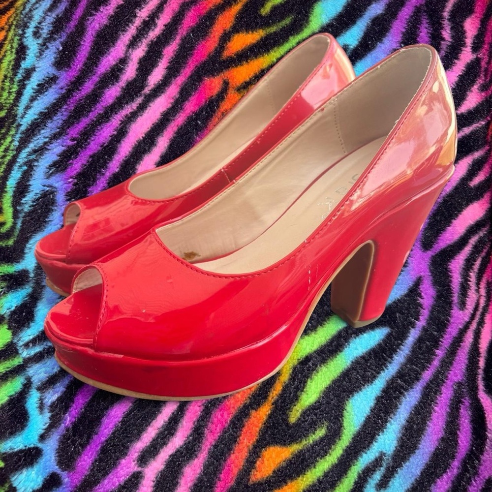 vtg y2k allegra k mcbling rockabilly retro style peeptoe platform pumps, sz 6